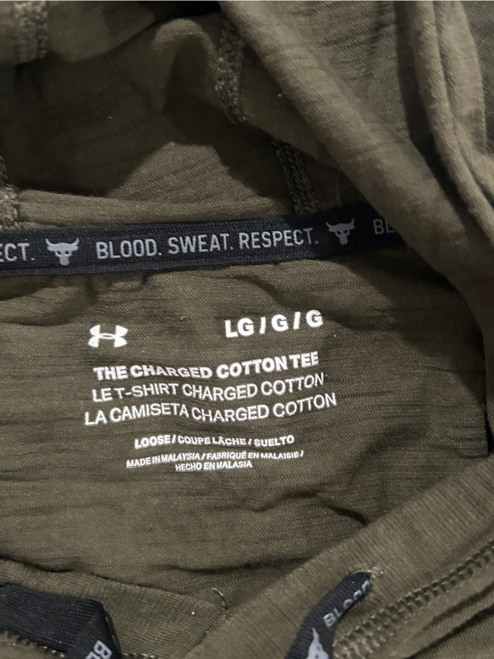 Under Armour Project Rock Men's Large Charged Cotton Green S/S Hoodie T-Shirt - Picture 6 of 10